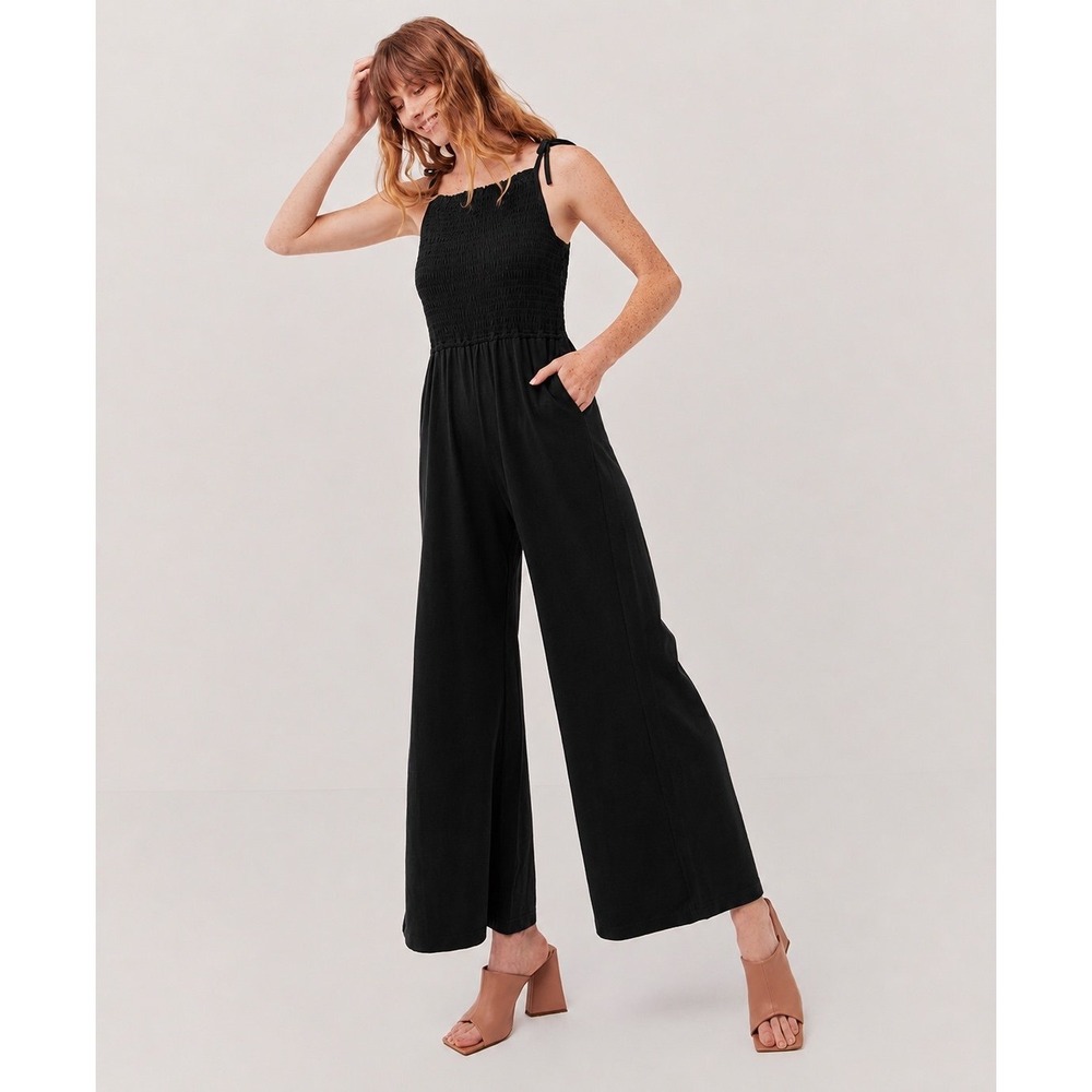 PACT Apparel The Soirée One & Done Black Jumpsuit XS Organic Cotton Stretch Wide